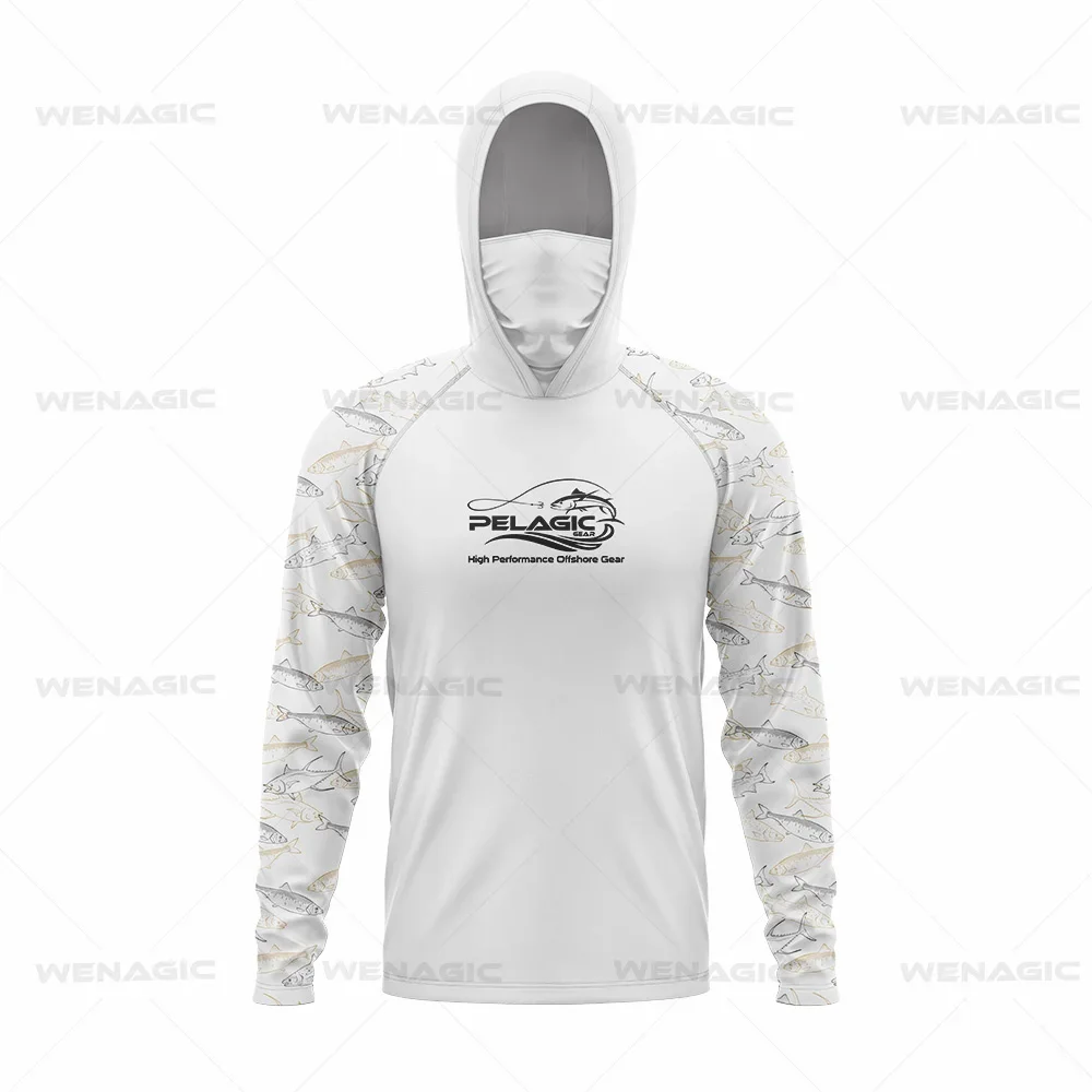 Pelagic Gear Fishing Shirts Upf 50 Long Sleeve Hooded Face Cover Camisa Pesca Quick Dry UV Protection Fishing Face Mask Clothes