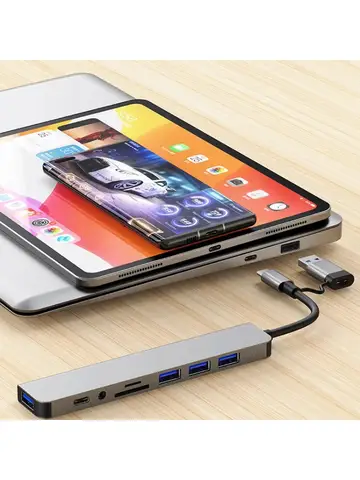 8-in-2 USB Type C Hub with 3.5mm Audio Jack, Micro SD Reader for Laptop/Tablet/Phone, Disk Converter multi-interface