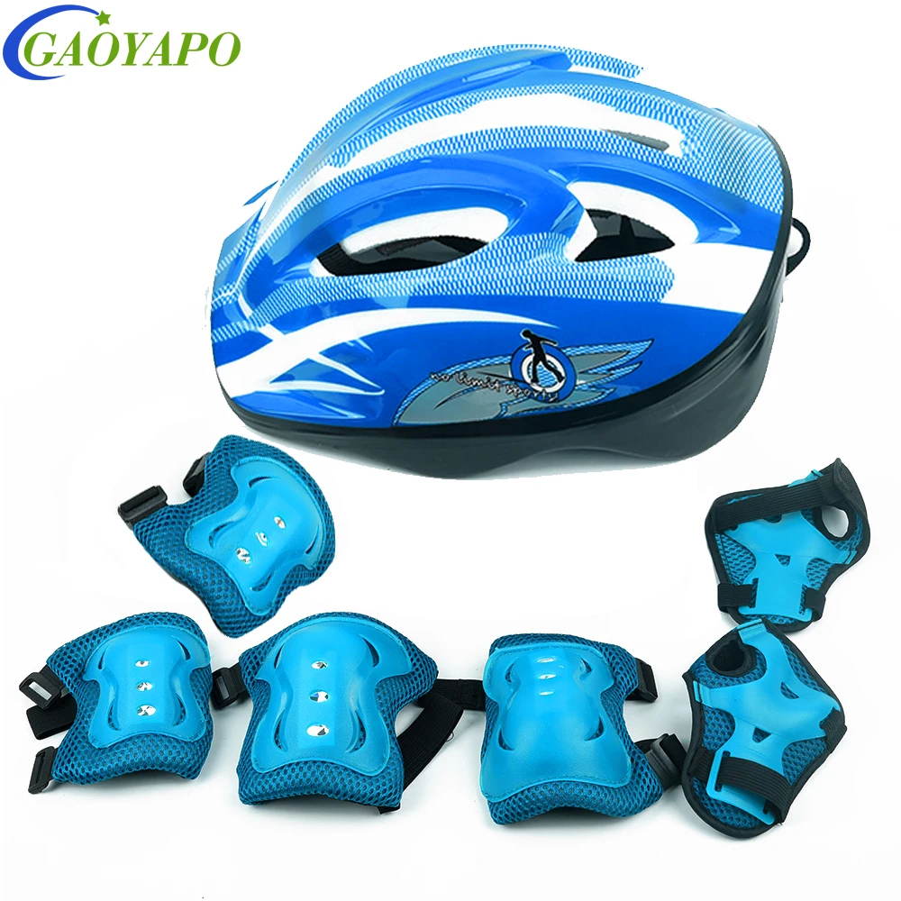 7Pcs/Set Kids Protective Gear Set Boys Girls Adjustable Size Helmet with Knee Pad Elbow Pads Wrist Guards for Skateboard Cycling