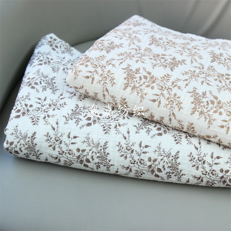 Crepé de gasa de algodón de doble capa, tela floral pequeña, tela para ropa de estar infantil, 135x50cm