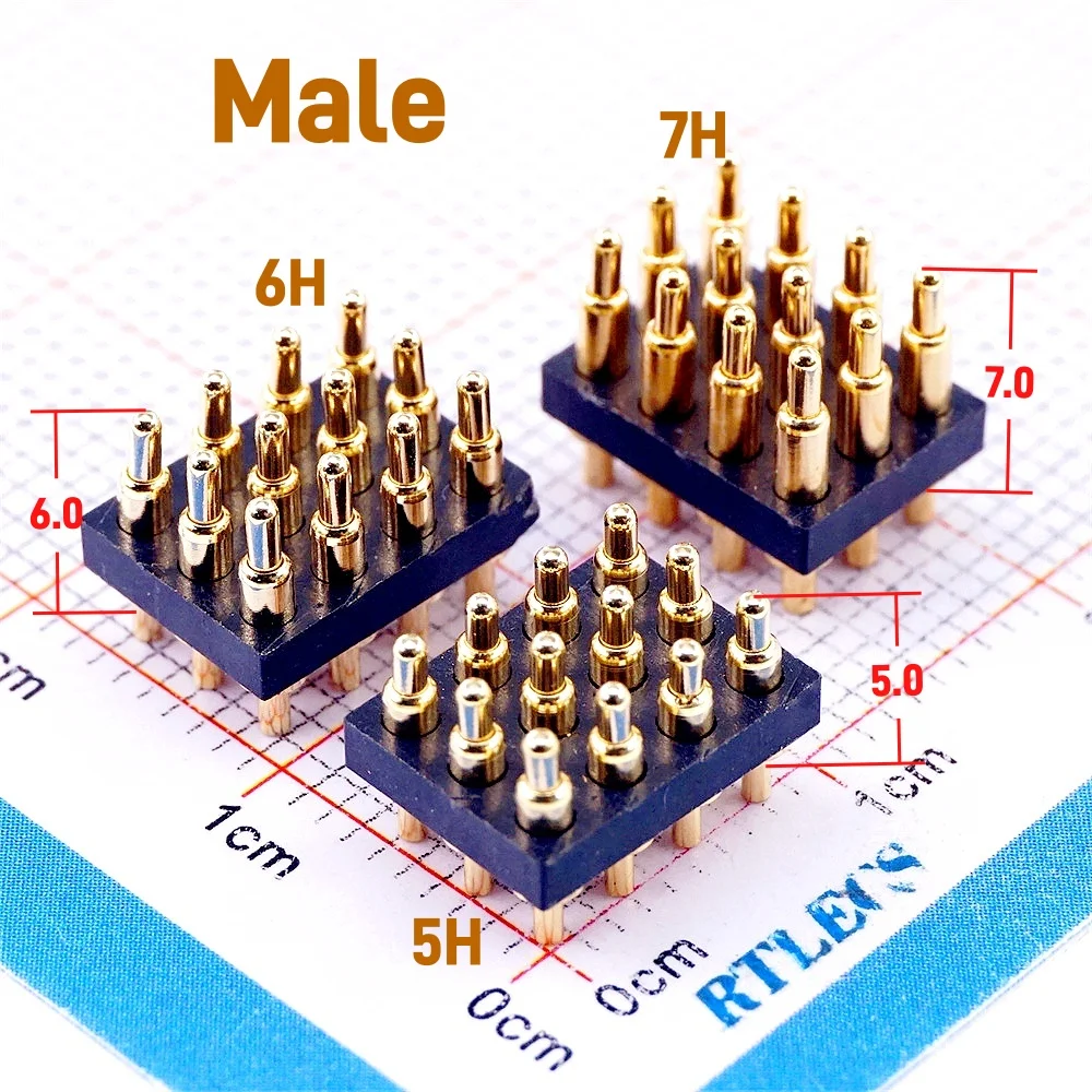 Spring Loaded Pogo Pin Conector 3 Rows 12 Pos 3x4 Position 2.54 mm Grid Male Height 5.0 6.0 7.0 MM Female 3.5 MM Glod 1u DIP