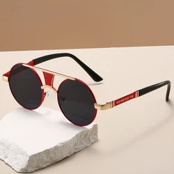 KAMMPT Vintage Round Sunglasses Men Retro Fashion Double Bridge Casual Shades Women Trendy Luxury Brand Design Decor Sun Glasses