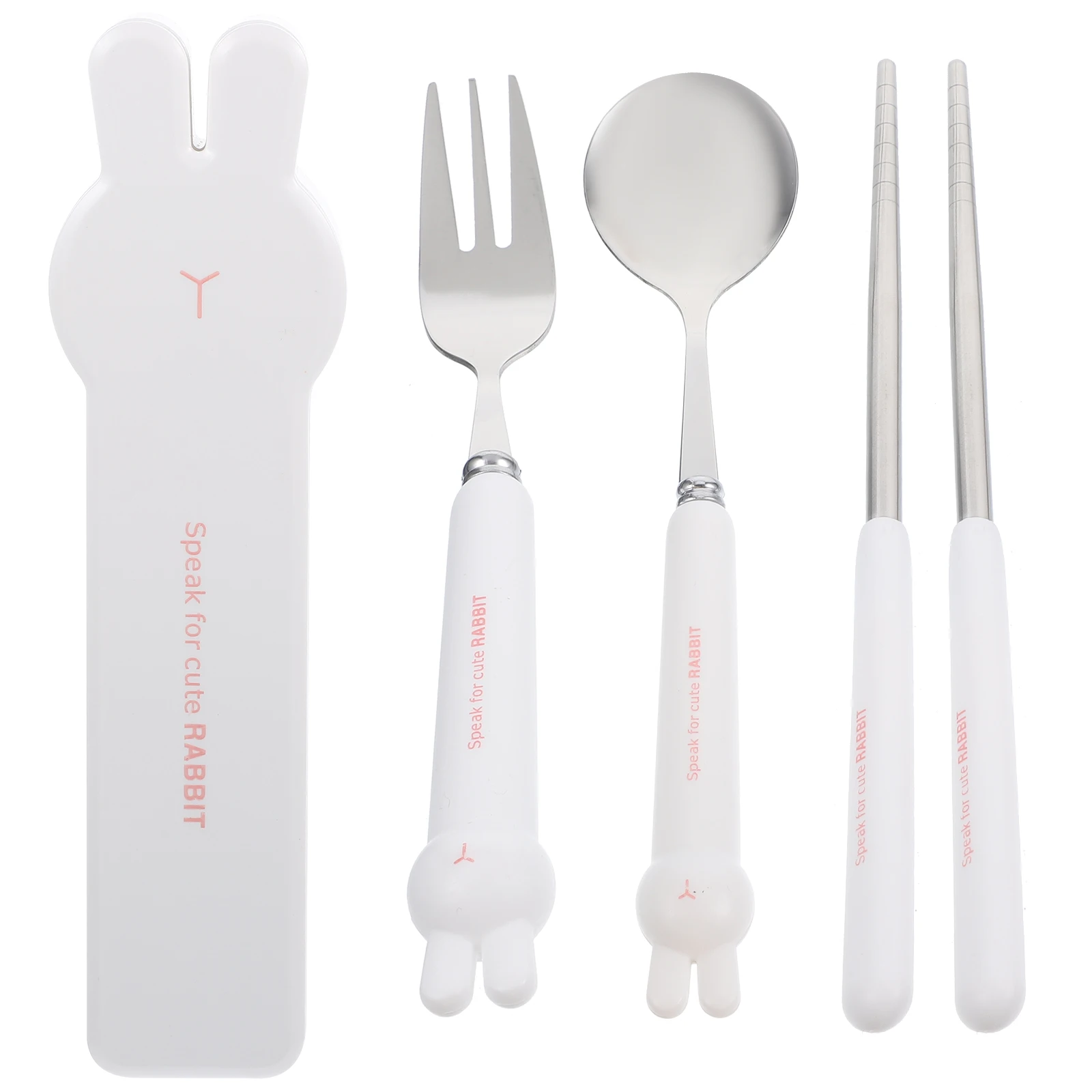 

1 set Portable Cutlery Set Pink Cartoon Stainless Steel Fork Spoon Chopsticks Travel Dining Utensils Easy Clean Student Office