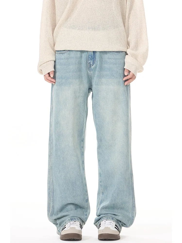

2025 Autumn New Men's Straight Jeans Vintage Loose Boyfriend Pants Fashionable Casual Wide-leg Male Denim Trousers Streetwear