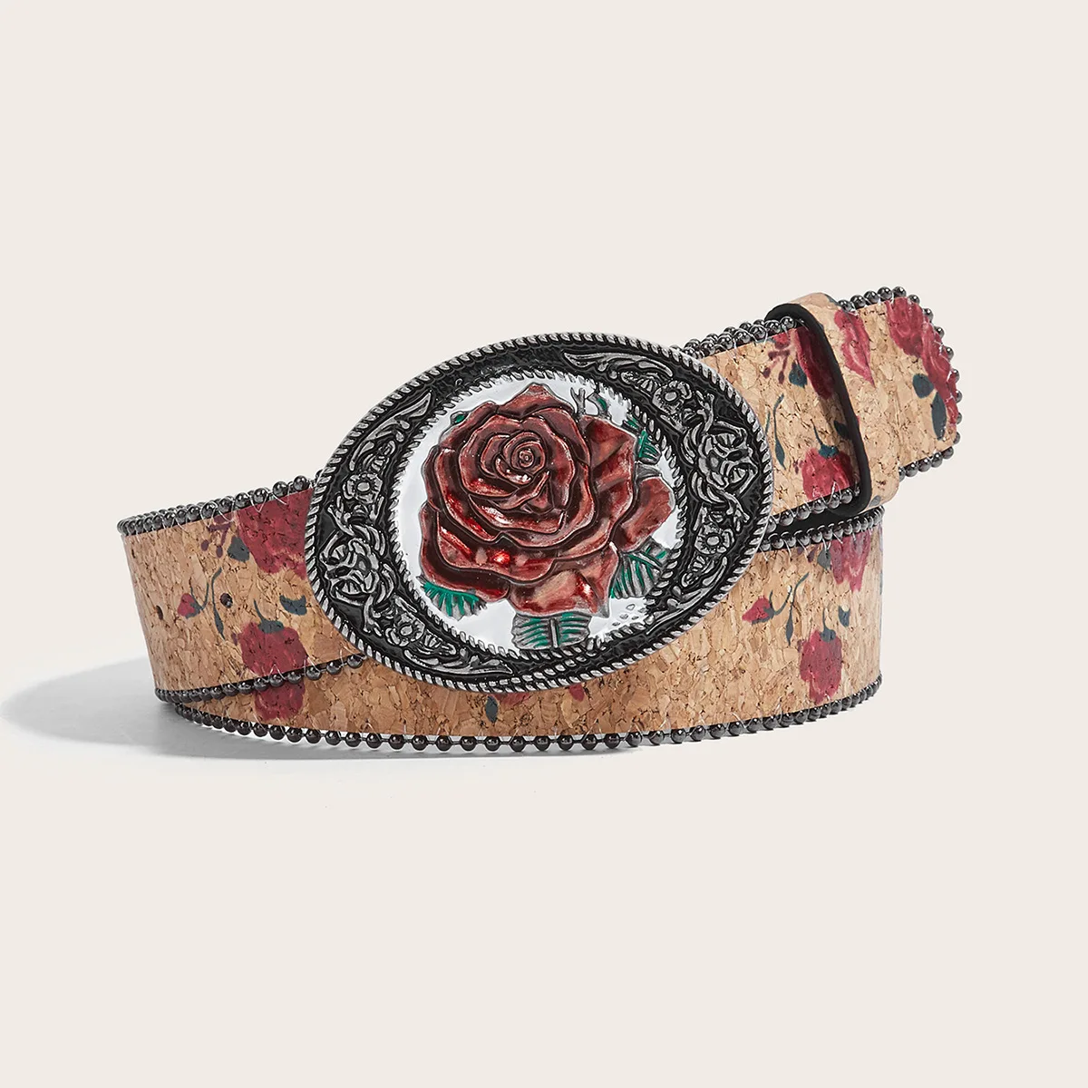 Retro Rose Design Bronzen Kralen Niche Damesmode Riem Accessoires Jeans Gedrukte Riem