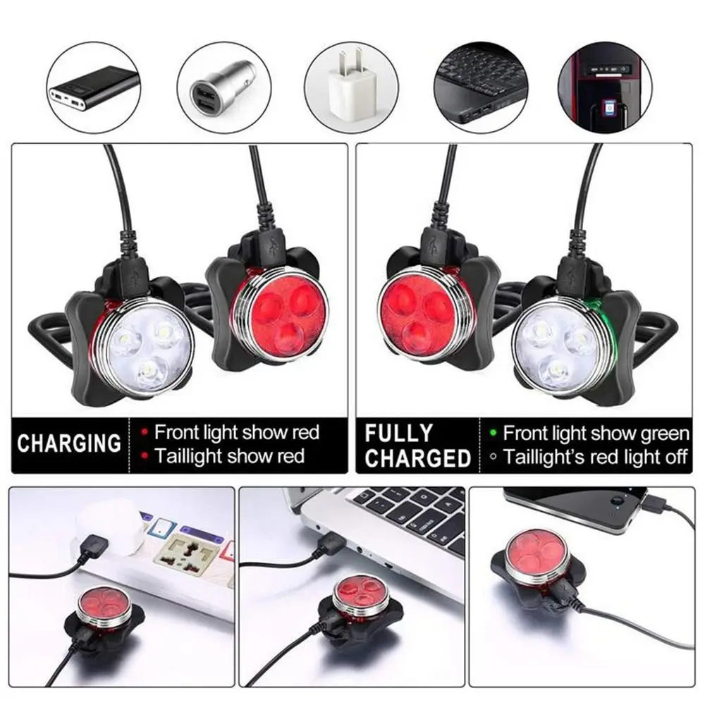 

USB Rechargeable Cycling Bike Taillight 4 Light Mode Rear Back Mountain Bike Light Front Headlight Tail Clip Bicycle Lamp