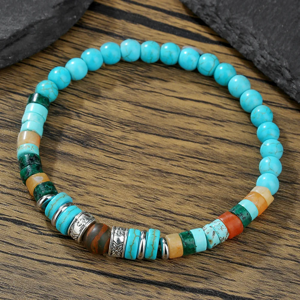 1PC Fashion Man's Vintage Bohemia Colorful Beaded Bracelet for Men Women Artificial Turquoise Bracelet Man Beads Jewelry