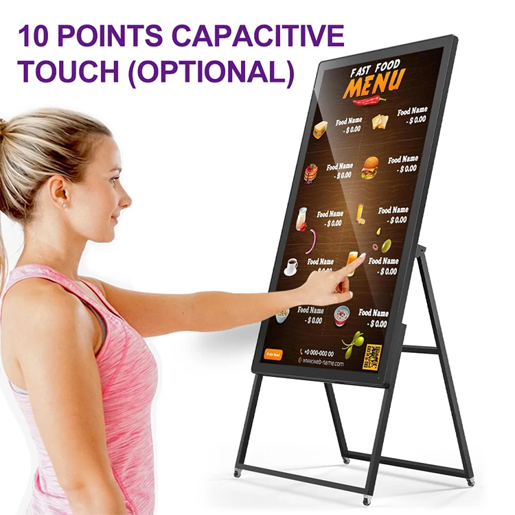 55 Inch Indoor Floor Standing Vertical Ultra Thin Movable Portable Android Digital Signage Display Stand