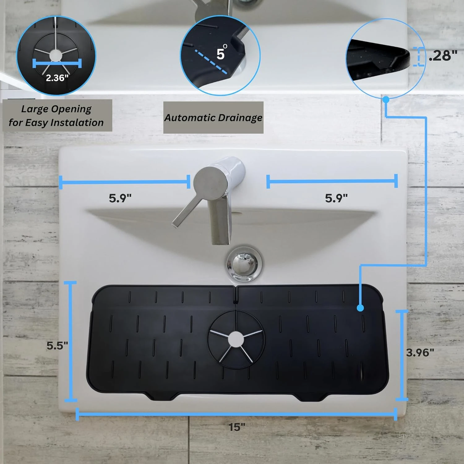 Large Black Silicone Kitchen Sink Splash Guard and Drip Catcher Tray Mat | 15