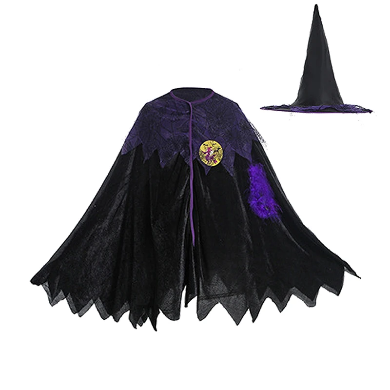 Kids Witch Halloween Costume Witch Cosplay Dress and Magic Hat Set Carnival Party Clothes for Girls Gothic Vampire Costume image 6
