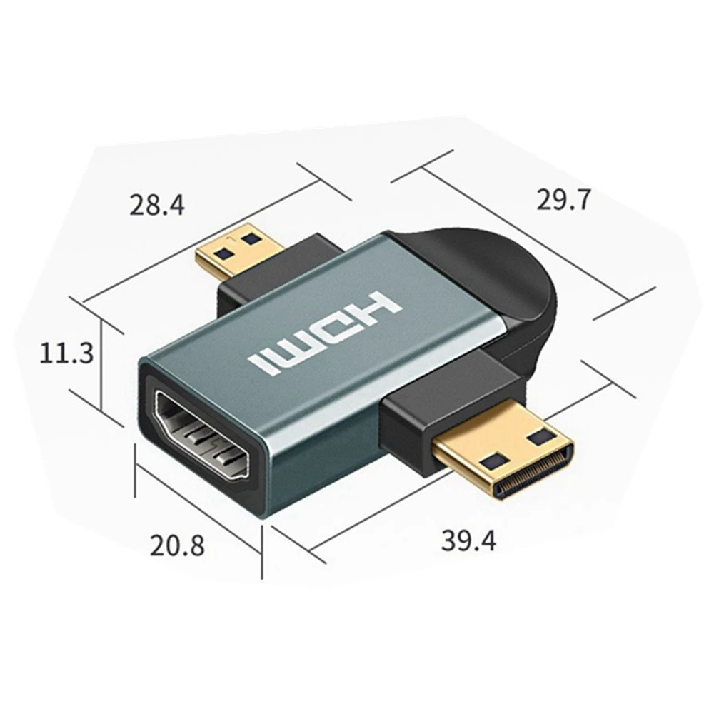 HDMI-Connector Small to Large Micro Mini Mini HD Aluminum Alloy Shell Two in One Adapter