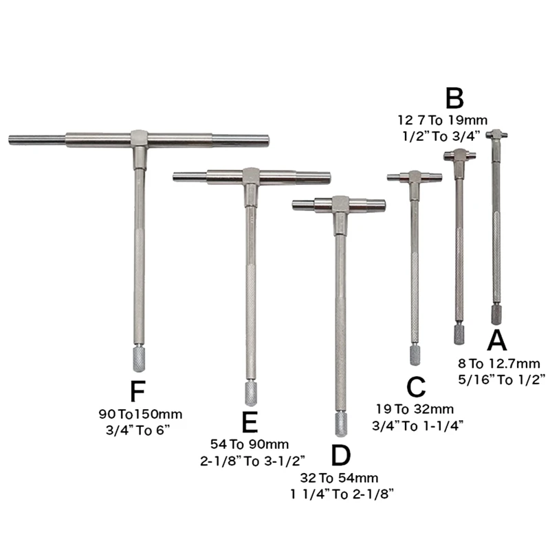 8-150Mm (5/16Inch-6Inch) Telescoping Gauge Set 6Pcs Internal Gauge Hole Gauges For Quick Inside Measurements Of Holes