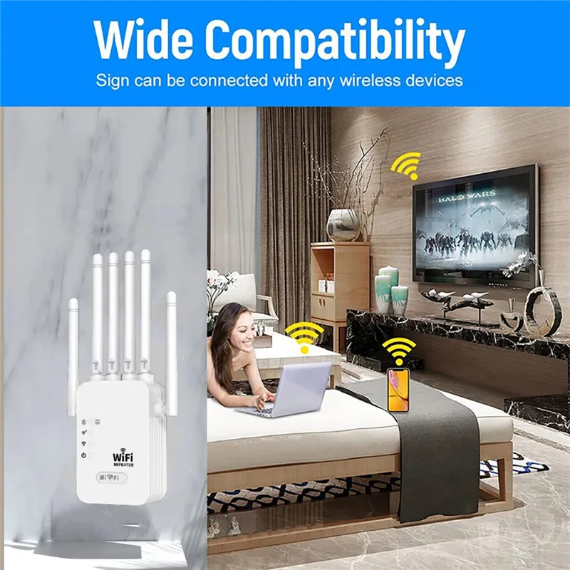 1200Mbps 2.4G 5GWiFi Dual Band Ripetitore Wireless Gamma di segnale Extender Wi-Fi Amplificatore Router Amplificatore di segnale a lungo raggio per la casa