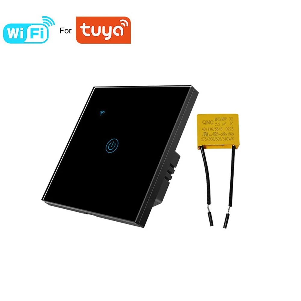For Tuya-Compatible 1-Gang WiFi Wall Light Switch EU 86 Type Tempered Glass Panel Real-Time and Multi-Language App Support