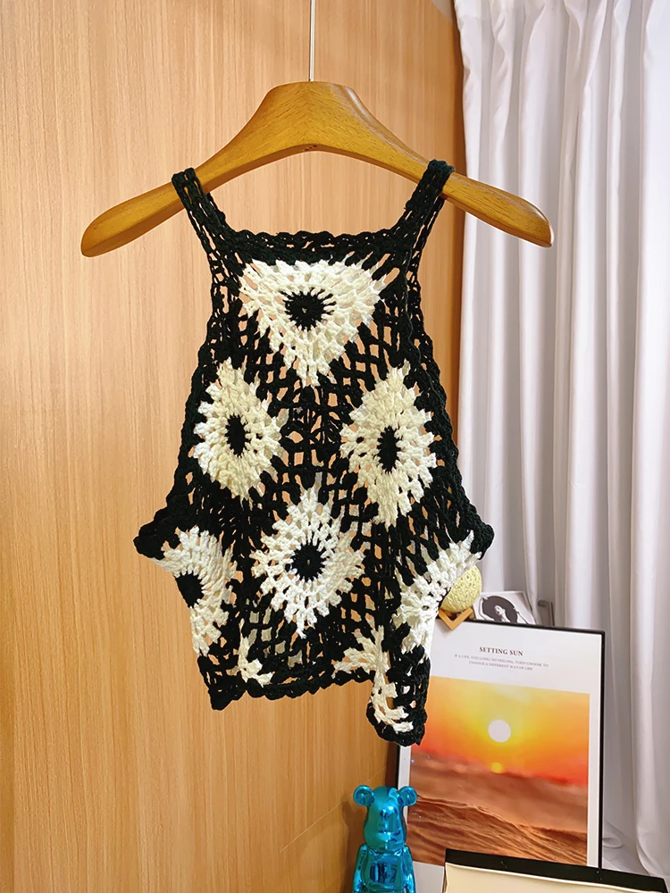 Handmade Hollow Out Beach Vacation 2024 Summer Women Crochet Camisole Tank Tops Women Clothes