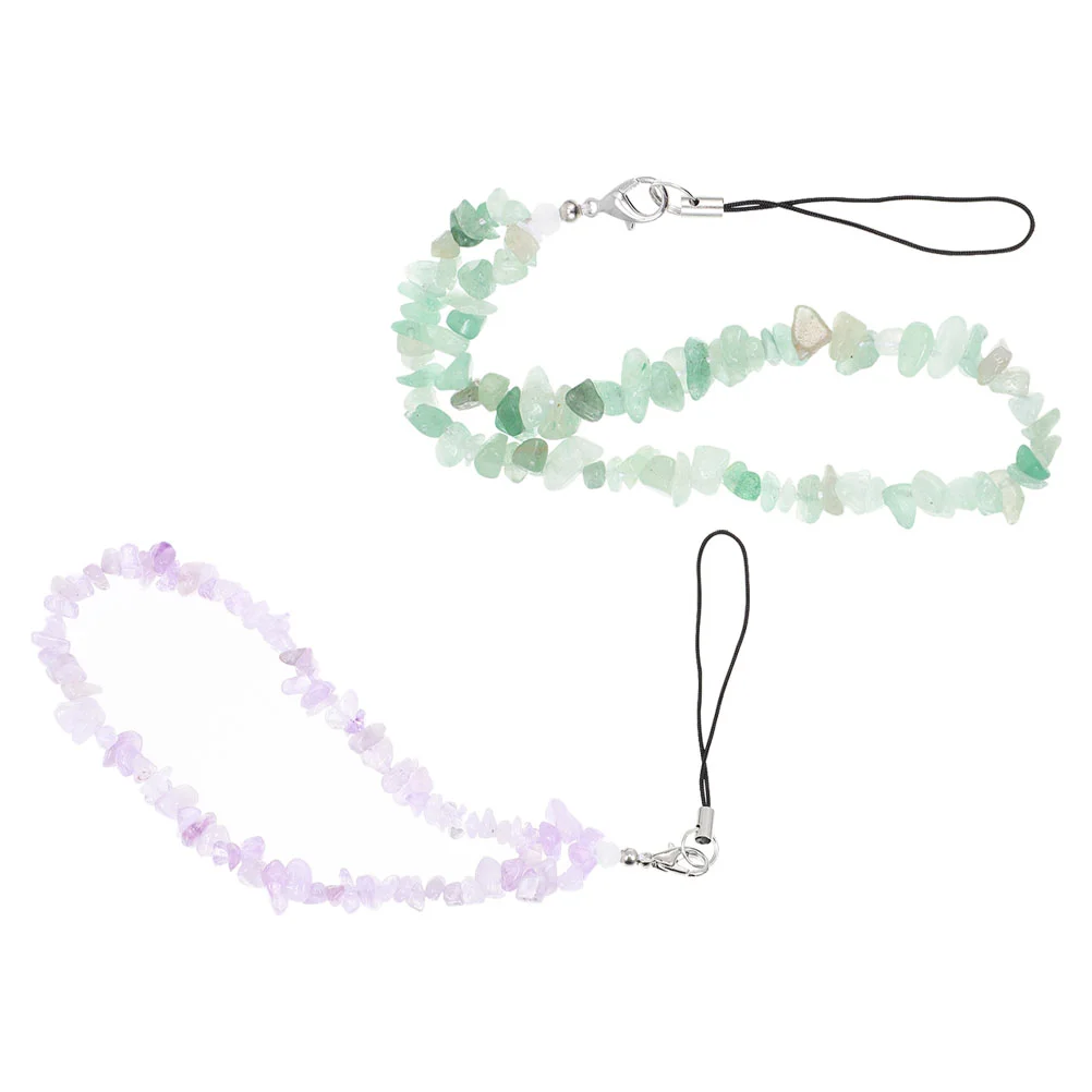 2 Pcs Crystal Phone Lanyard Mobile Wrist Chain Cellphone Beaded Non-slip Hanging Rope Strap