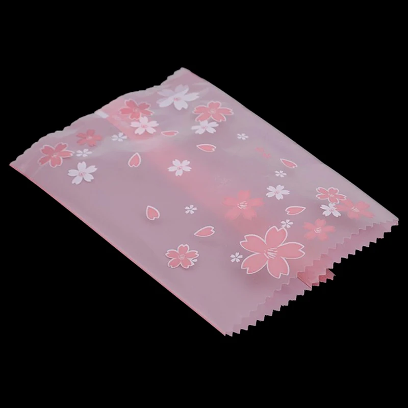 100pcs Multi-size Pink Cherry Blossom Frosted Self-adhesive Cellophane Packing Plastic Baker Jewelry Display Packaging