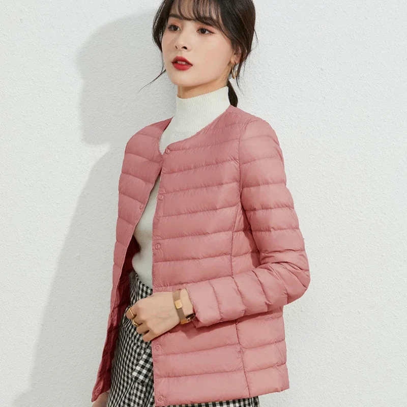 New Autumn Winter Lightweight Down Jacket Puffer Jacket Inner Vest Female Short Round Neck Inner Wear Outer Wear Warm Coats