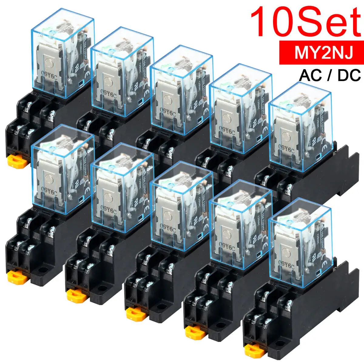 

10 Sets MY2P HH52P MY2NJ Relay Coil DC/AC DPDT 12V 24V 36V 48V 110V 220V 380V Micro Mini MY2N-J General Relay + Socket Base