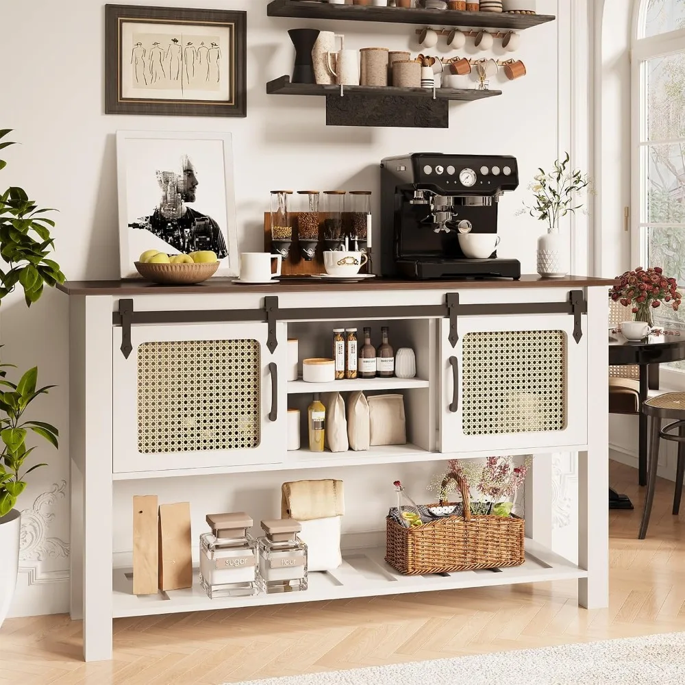 

Console Table, 46 Entryway Table with 2 Sliding Barn Doors, Farmhouse Buffet Cabinet Rustic Sofa Table with Open Shelf for Hallw