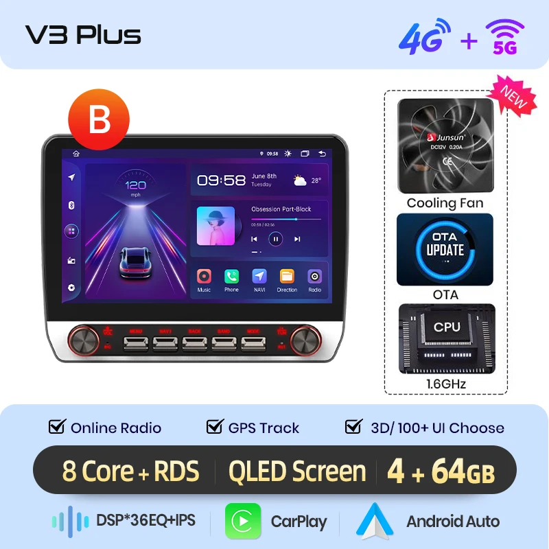 Junsun 13.1″ QLED Draadloze CarPlay Android Auto Autoradio Voor Toyota Avensis T25 2002-2008 Intelligente Systemen DSP SWC RDS GPS