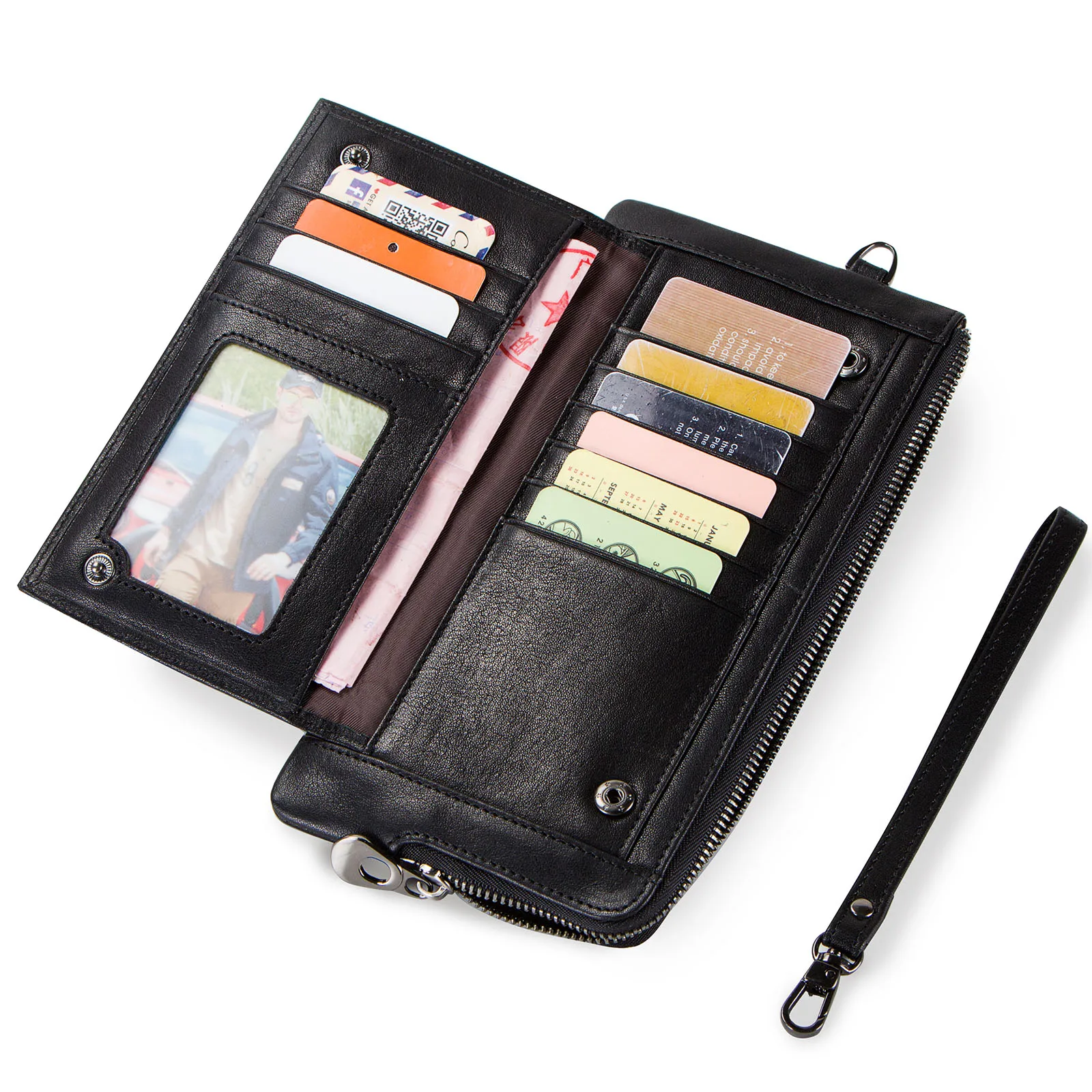 CONTACT'S Men’s Wallet Multi Card Slot Coin Purse Photo Holder Genuine Leather Luxury Designer High Quality Long Wallets