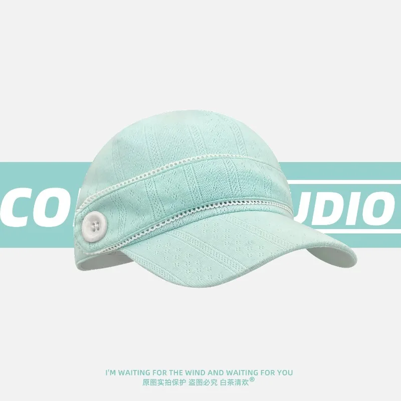 Ins Fresh Button Lace Design Mint Green Baseball Caps for Women Spring and Summer Travel Sunscreen Versatile Dopamine Y2K Hat