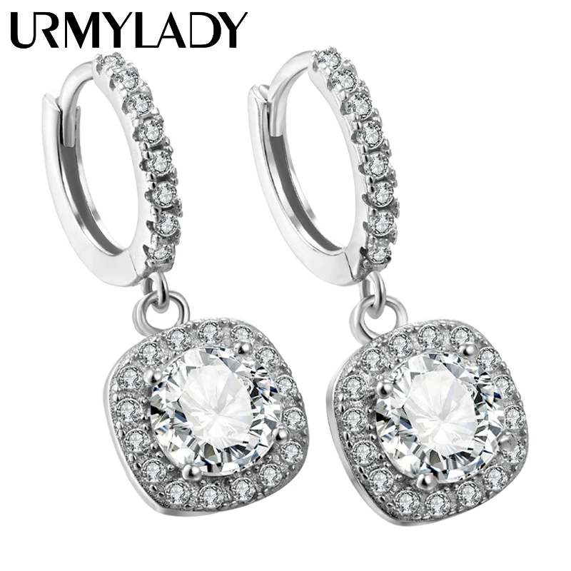 URMYLADY-Boucles d'oreilles en argent regardé 925 plaqué or blanc pour femme, boucle d'oreille Moissanite, bijoux fins pour mariage et fiançailles, document D