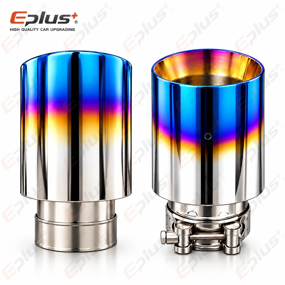 EPLUS Bevel Dilayer Car Muffler Tail Universal Burnt Blue Stainless Steel Exhaust Pipe Mufflers Tailpipe Nozzle Decoration