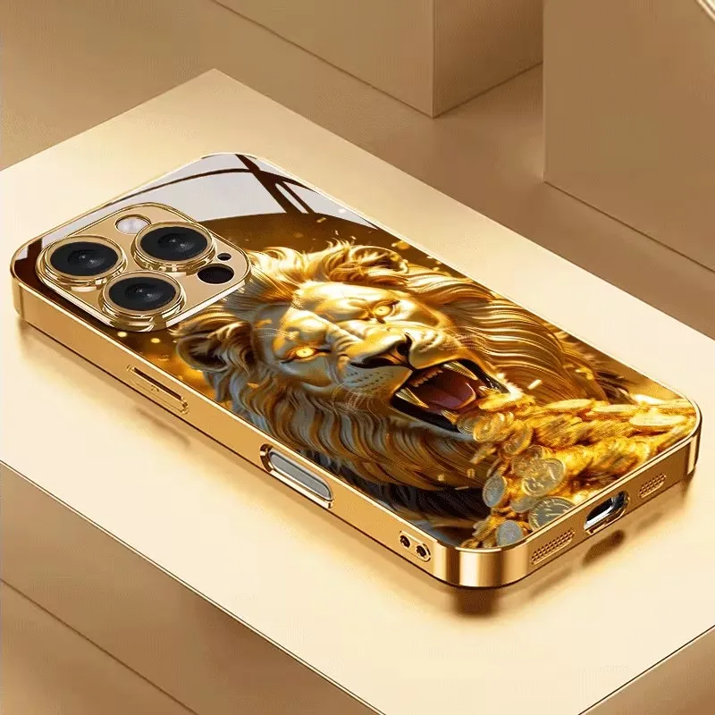 Fashion Golden Eyed Lion Tempered Glass Phone Case Suitable For Samsung Galaxy S25 S24 S23 Ultra Plus FE Lens Protection Cover