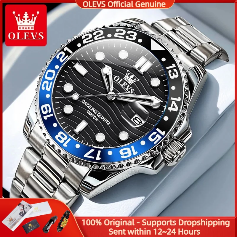 OLEVS 3610 Men Quartz Watch Luxury Original Diving Series Colorful Bezel Waterproof Watch Automatic Date Trendy Brand Men Watch