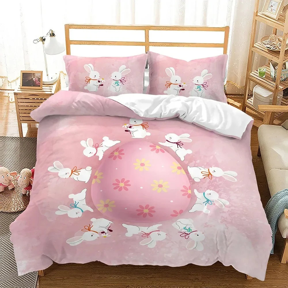 Easter Beautiful Egg Rabbit Bunny Comfortable Duvet Quilt Cover Pillowcase Bedding Set Children Bedroom Decoration Home Textile