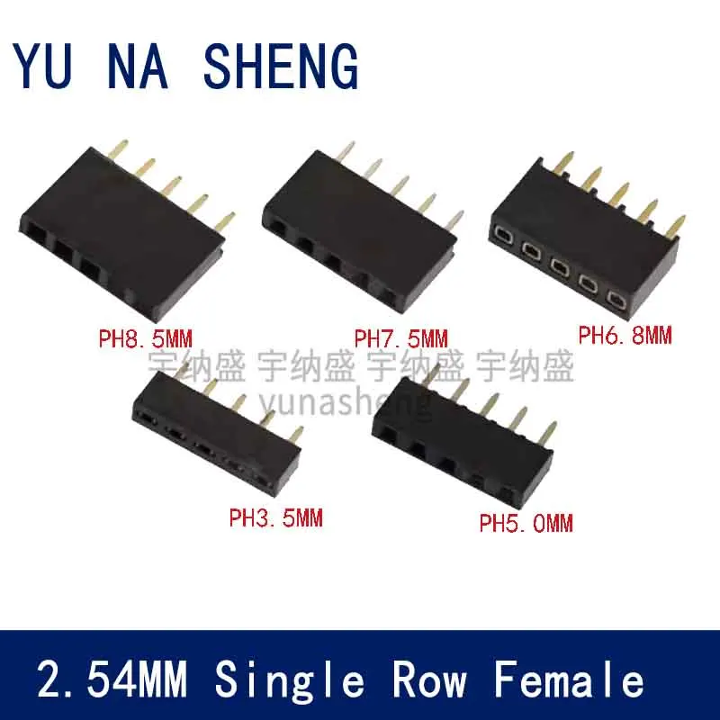 10Pcs 2.54mm Female Header PH3.5/5/5.7/6.8/7.1/8.5mm Straight 1X40P single row Gold-plated PCB Board Spacer Connector