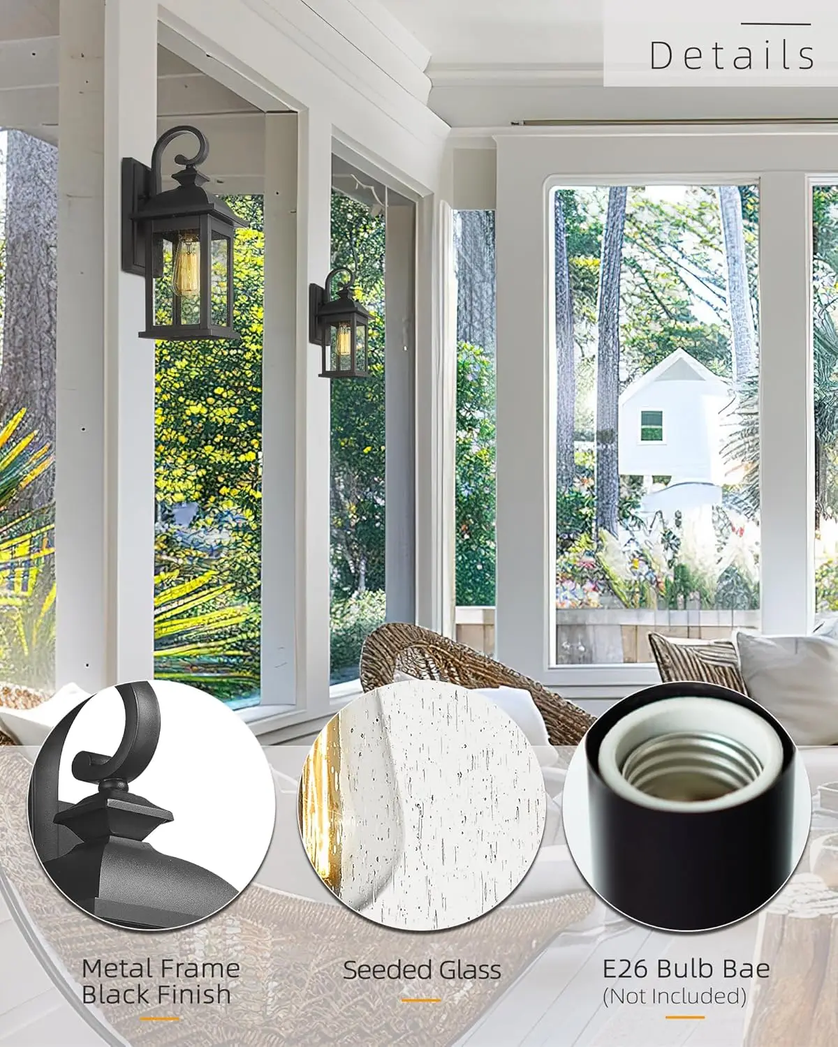 Exterior Wall Sconce,2 Packs Outdoor Waterproof Wall Lights Fixture,E26 Socket Wall Lantern for Porch,Anti-Rust Matte Bla