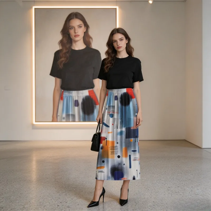 

Miyake Pleated 2026 Spring/Summer New Casual Fashion Original Comfortable Printed Pleated Skirt for Women Casual Loose Fit Pleat