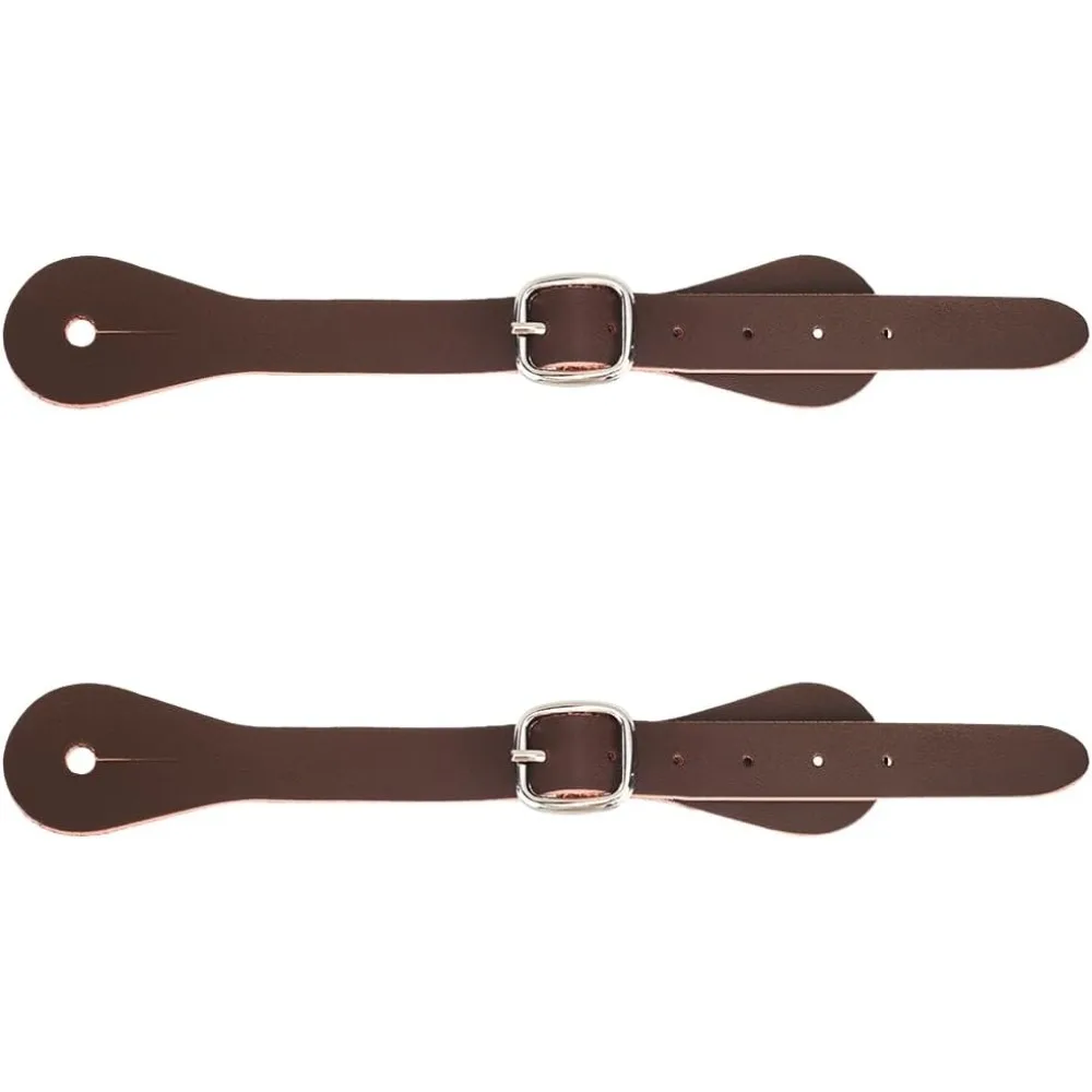 2PCS Genuine Leather Spur Straps Saddle Brown 7-10 Inch Adjustable Single Ply Western Cowboy Boots Belt Detachable Buckle