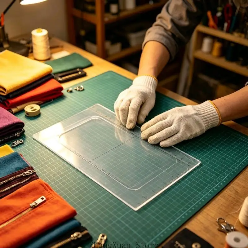Geldbörsen-Entwurfsanleitung-Set aus klarem Acryl, Nähhilfen für quadratische Taschen zum Zeichnen, Schneiden, Planen und – Detail 4