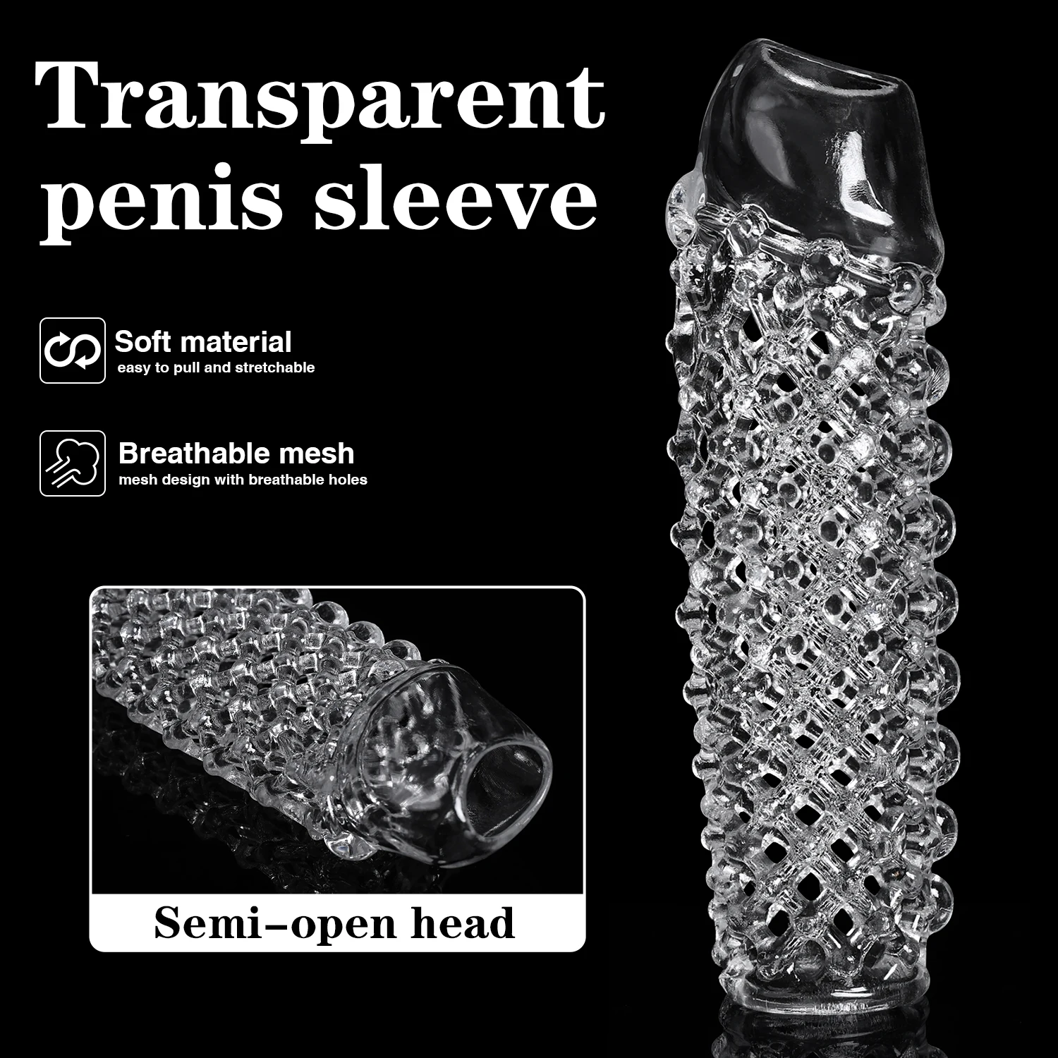 Extension Condom Delay Penis Sleeve Reusable Male Enlargement Men Dot Massage Dildo Cock Ring Vibrating Cover Adult Sex Toys 18 view 3