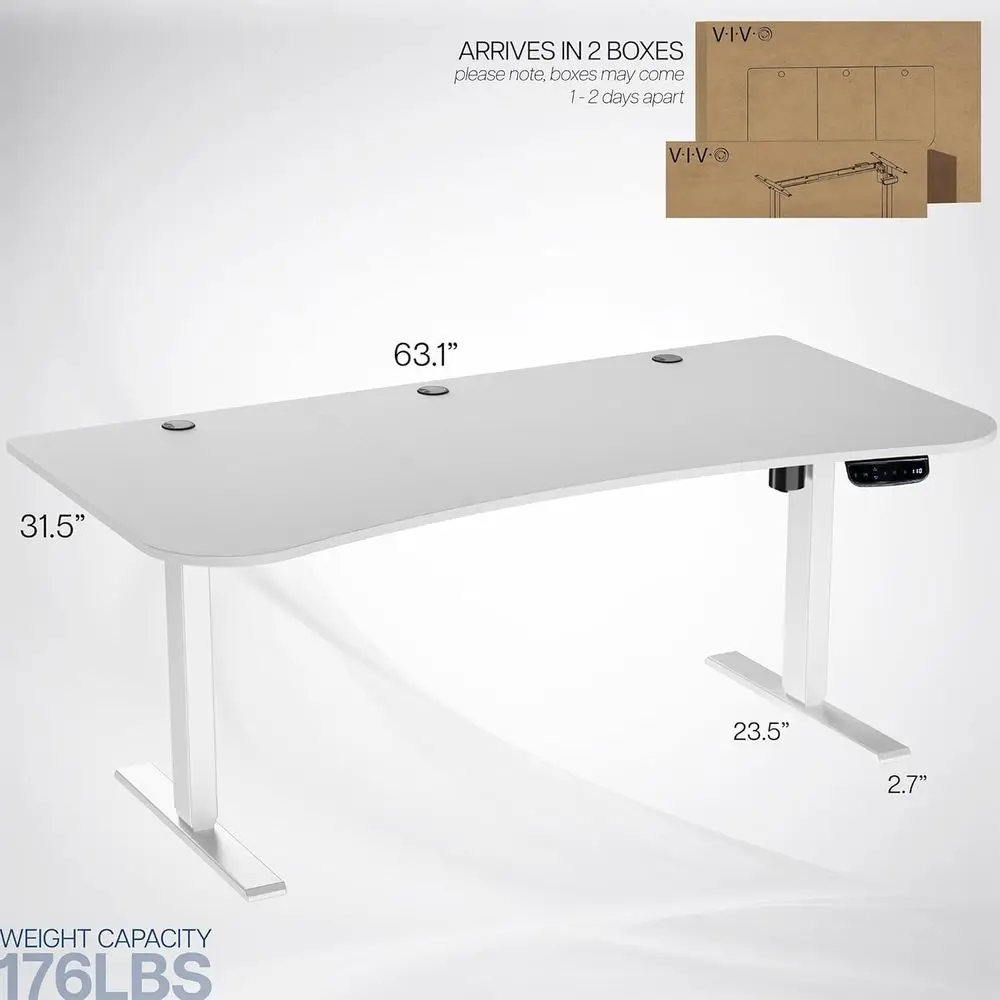 مكتب قائم كهربائي 63 × 32، تعديل ارتفاع الذاكرة، دعم إطار 176 رطل، سلسلة 2E، DESK-KIT-2E
