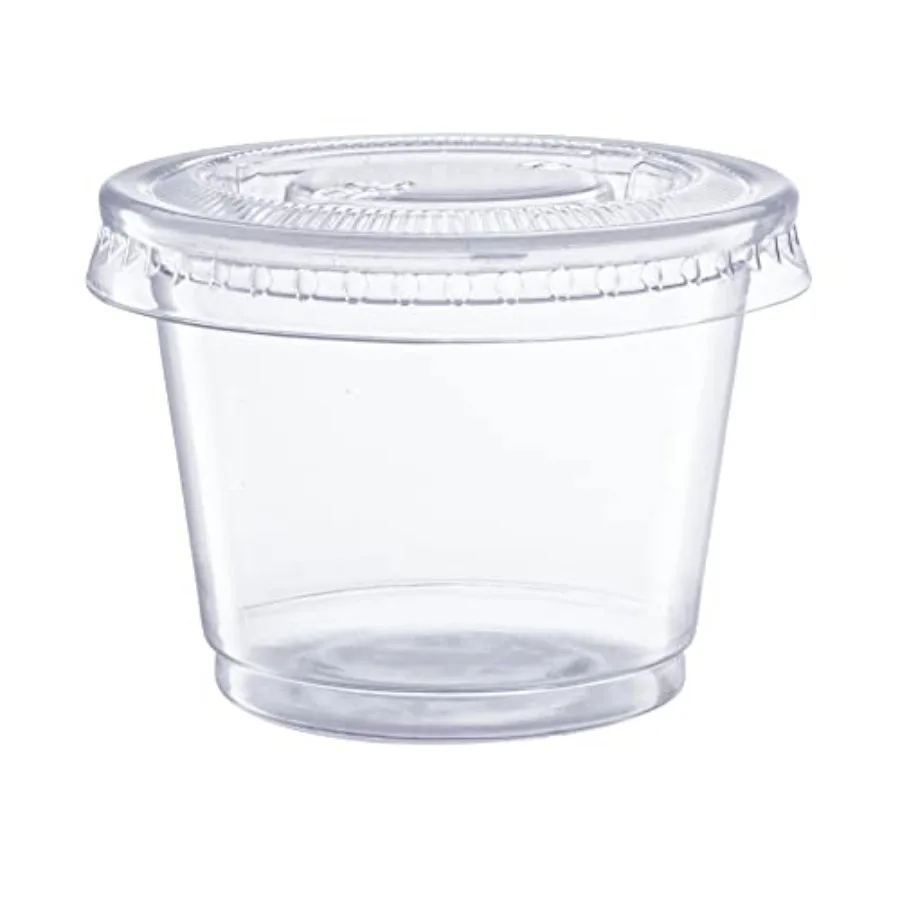 1 oz Jello Shot Cups with Lids [200 Count] Clear Plastic Portion Containers, Condiment Cups for Sauces, Dressings and Samples D