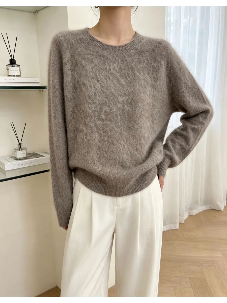 5% Seide 5% Kaschmir 90% Wolle Damen-Pullover Herbst Winter Kaschmir-Pullover O-Ausschnitt Weicher Schicker Gestrickter Pullover Warmer Wollpullover – Detail 14