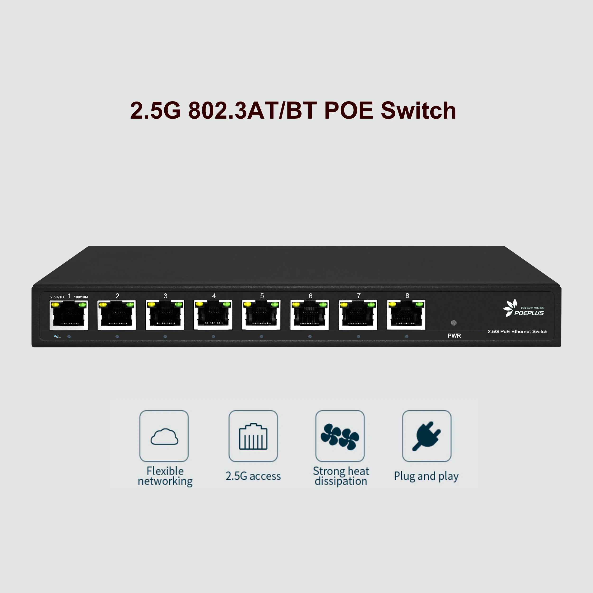 Poe 또는 비 이더넷 스위치, 8 포트 2.5Gbe Poe, 10M, 100M, 1000M, 2.5G RJ45 PoE 포트, 90W BT Poe ++ 출력