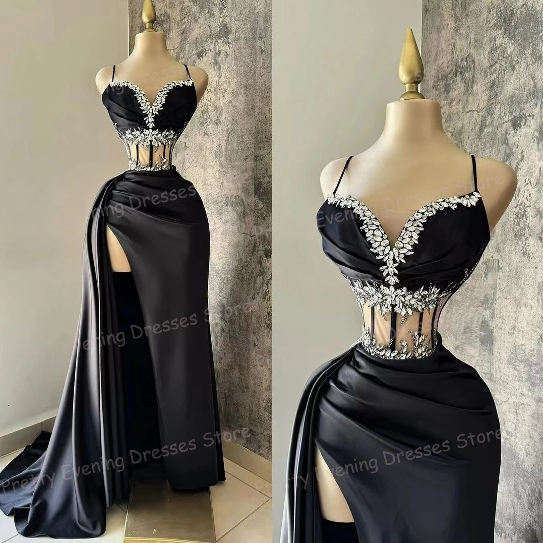 Vestidos de noite elegantes da mulher sereia sexy cinta de espaguete sem mangas baile crescidos miçangas sem costas moda vestidos personalizados