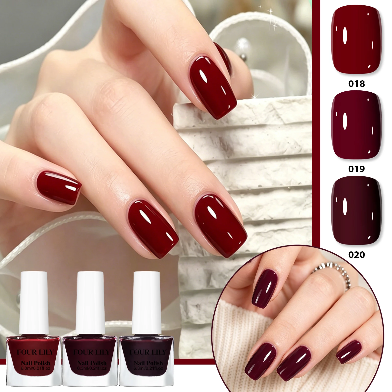 Nail Art Red Wine - 3er-Set 6,3ml Wasserlöslicher Peel-Off Nagellack Weinrot
