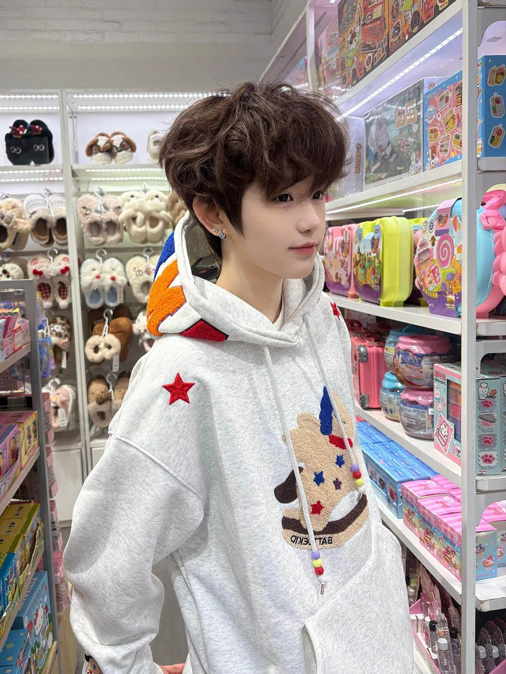 

New 2026 Spring Autumn Cartoon Towel Embroidered Hoodie Men's Loose Fce Lined Couple Outerwear Long Sve Crew Ne