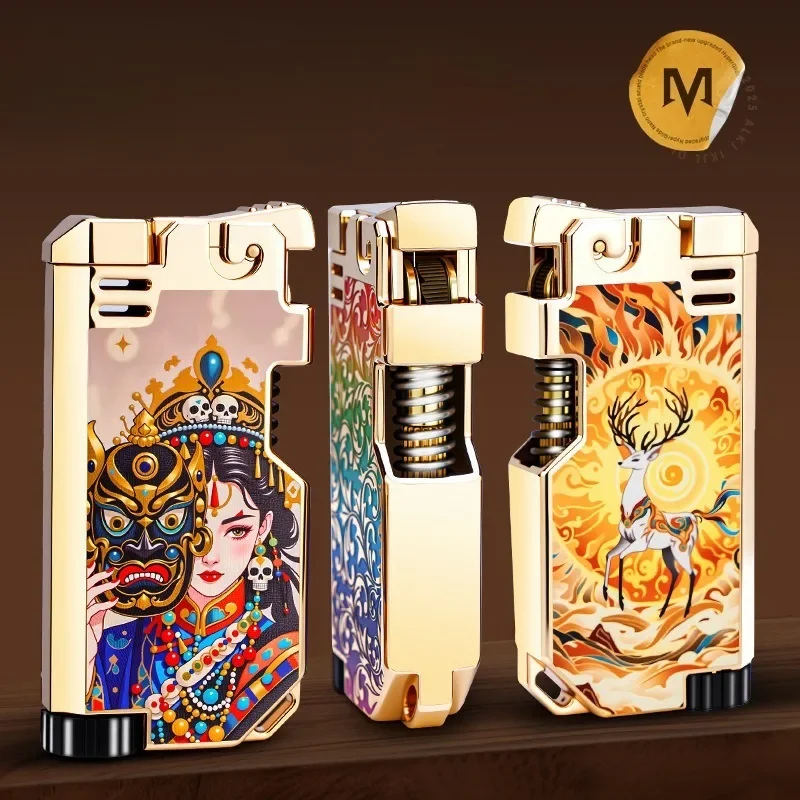New Mechanical Ejection Ignition Inflatable Lighter, Personalized Color Printing Pattern, High-end Men's Gift