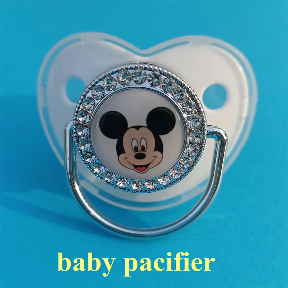 Disney Deluxe Newborn Baby Pacifier Clip Rhinestone Mickey Mouse Baby Teeth Silicone Pacifier Holder Dummy Baby Shower Gift