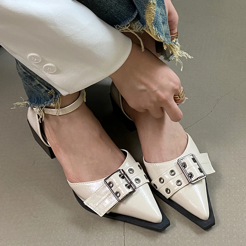 Pointed Toe Pumps Women Square Heels Shoes Fashion Luxuy Footwear Female Ankle Strap Shoes Ladies High Heels Sandals 2024