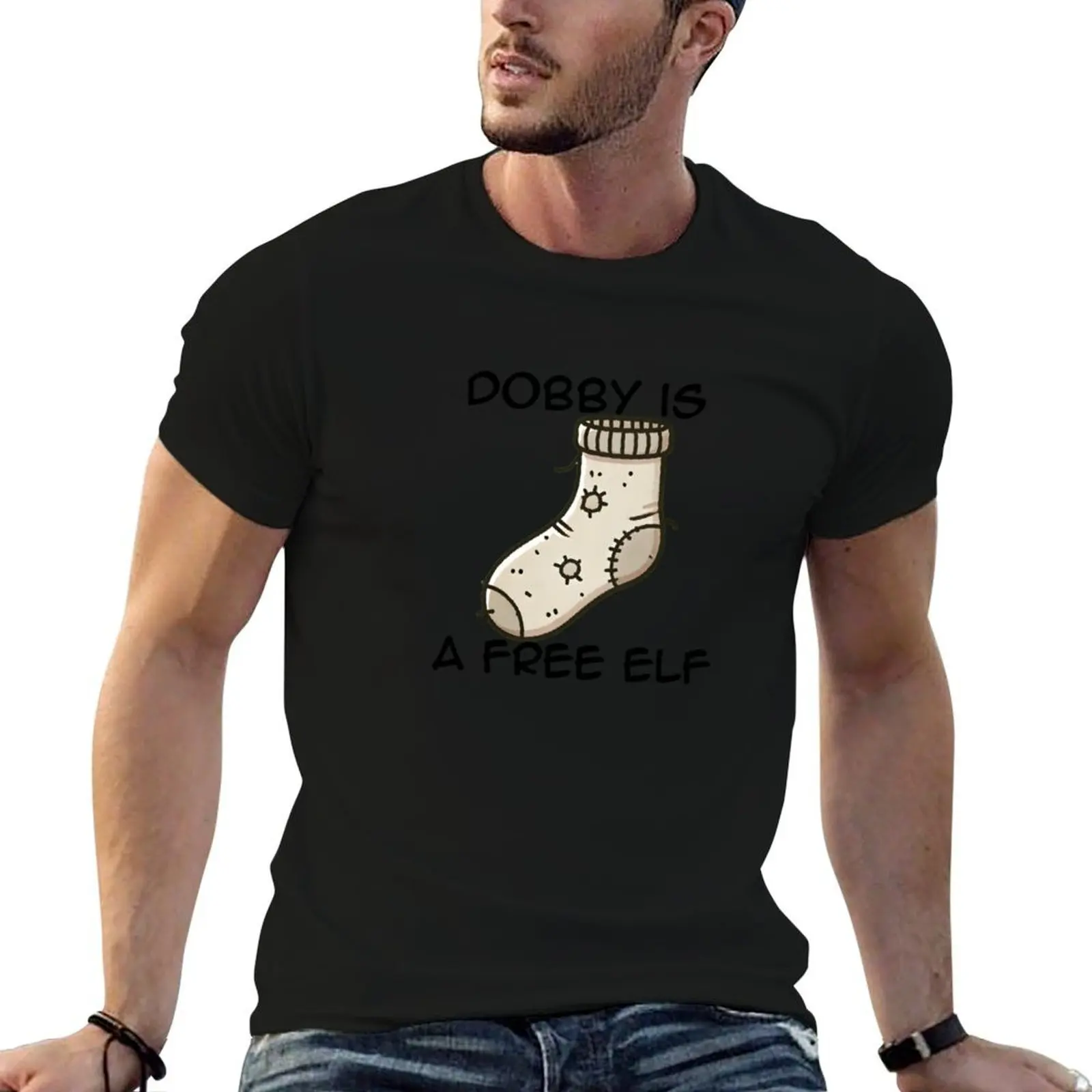 Dobby Vintage desgastado calcetín ilustración camiseta de algodón camisetas de alta calidad hombre camiseta diseñador camiseta hombre diseñador camiseta