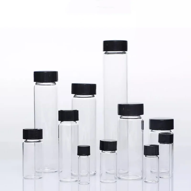 garrafa de amostra para experimento quimico transparente baixo borosilicato vidro medicinal reagente de rosca laboratorio 2ml a 60ml 01